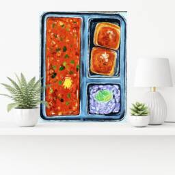 Pao Bhaji Mumbai Street Food Painting , 8x10 Inch Canvas Art - Thali Decor For Dining Room & Kitchen , Ready To Hang Wall Art, Food Painting