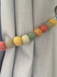 Muted Rainbow Felt Ball Curtain Tie Back Farmhouse Decor