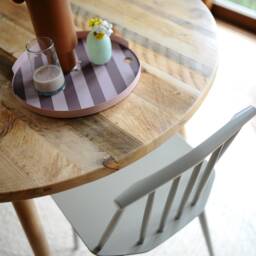 Round Dining Table Sustainable, Reclaimed Wood On Danish Tapered Oak Legs, Customisable, Vintage Collection - thumbnail 2