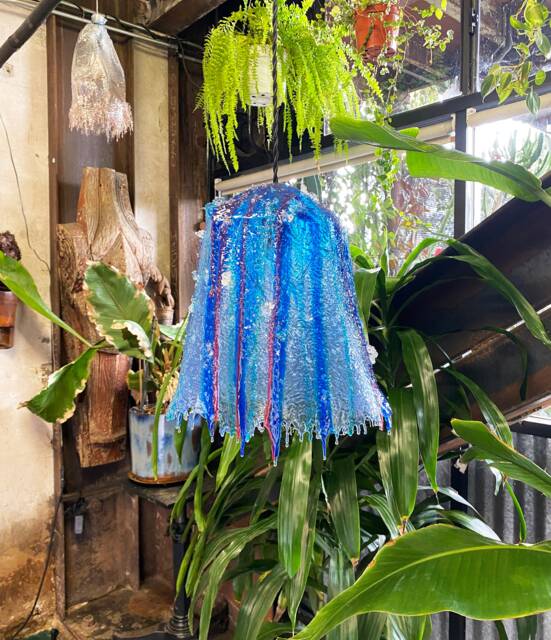 The Alma Lamp. Blue Resin Drip Pendant One-Of-A-Kind Home Decor Sculptural Ambient Lighting. Homemade Organic Interior Light Fixture - image 1