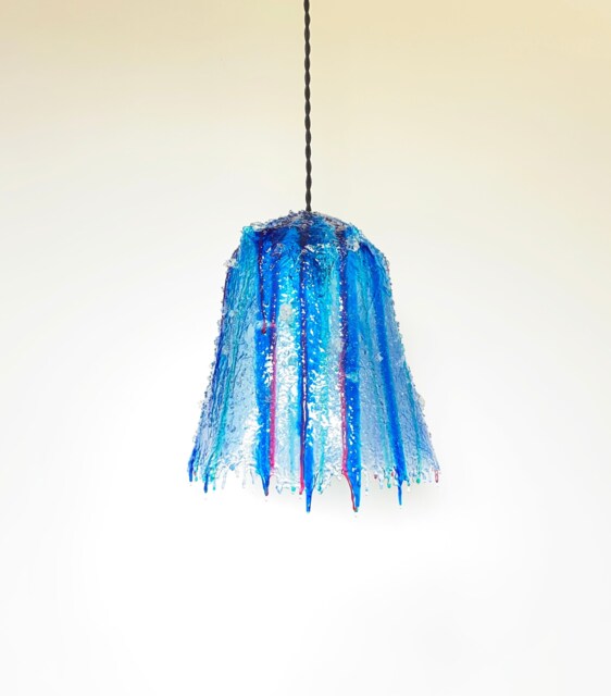 The Alma Lamp. Blue Resin Drip Pendant One-Of-A-Kind Home Decor Sculptural Ambient Lighting. Homemade Organic Interior Light Fixture - image 1