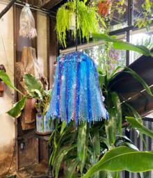 The Alma Lamp. Blue Resin Drip Pendant One-Of-A-Kind Home Decor Sculptural Ambient Lighting. Homemade Organic Interior Light Fixture - thumbnail 1