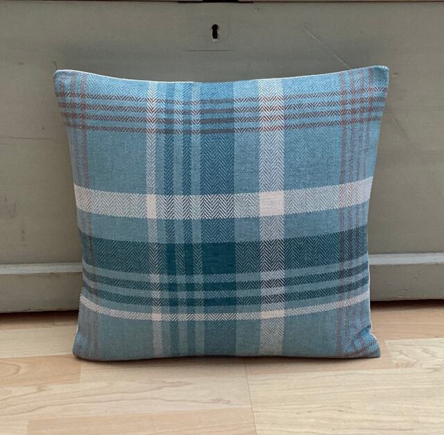 Teal Blue Tartan Plaid Throw Pillow Cover Country Home Decor - image 1