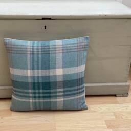 Teal Blue Tartan Plaid Throw Pillow Cover Country Home Decor - thumbnail 2