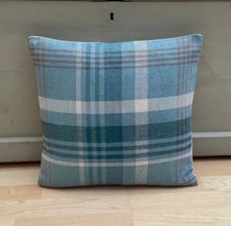 Teal Blue Tartan Plaid Throw Pillow Cover Country Home Decor - thumbnail 1