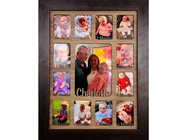 Newborn Baby 1st Year Personalised Photo Frame 1-12 Months - Dark Wood & Walnut Insert - image 1