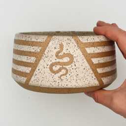 6 Inch Ceramic Snake Planter, Speckled Plant Pot With Drainage, Striped Handmade Container, Gift For Lovers, Mystic Home Decor - thumbnail 3