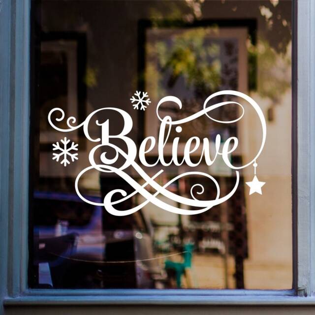Believe Christmas Sticker For Windows Xmas Snowflake Shop Display Home Decoration Decal - image 1