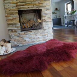 Sheepskin Burgundy Throw Genuine Leather Sheep Skin Decorative Rug Brown Comfy, Cozy, Hair Is Very Thick, Shiny - thumbnail 2