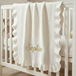 Personalised Frill Edge Baby Blanket With Embroidered Name - 100% Cotton Custom Newborn Gift - thumbnail 1