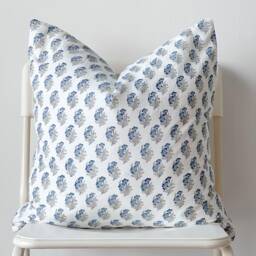 Block Print Pillow Cover Floral Batik, Boho Farmhouse Decor - 20x20 - thumbnail 2