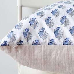 Block Print Pillow Cover Floral Batik, Boho Farmhouse Decor - 20x20 - thumbnail 3