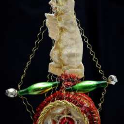 Vintage Christmas Ornament With Dresden Trims, Victorian Die Cuts & Mercury Glass Beads - thumbnail 3