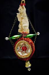 Vintage Christmas Ornament With Dresden Trims, Victorian Die Cuts & Mercury Glass Beads - thumbnail 1