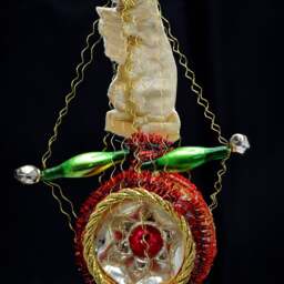 Vintage Christmas Ornament With Dresden Trims, Victorian Die Cuts & Mercury Glass Beads - thumbnail 2