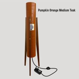 Mid Century Modern Rocket Lamp in Orange Spun Fiberglass, Solid Teak Wood Legs - thumbnail 3