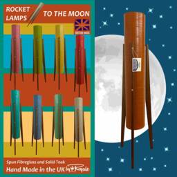 Mid Century Modern Rocket Lamp in Orange Spun Fiberglass, Solid Teak Wood Legs - thumbnail 2