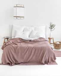 Woodrose Waffle Linen Blanket - Soft Dusty Pink Bed Throw For Queen Or King Cozy Bedspread Minimalist Farmhouse Decor - thumbnail 1