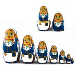 Handmade Nesting Dolls Finnish Costume, Wooden Matryoshka Set - 7 Piece