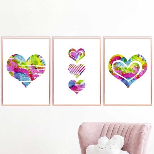 Colorful Heart Prints Set Girls Room Wall Art - image 1