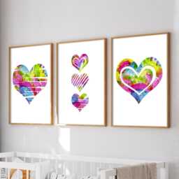 Colorful Heart Prints Set Girls Room Wall Art - thumbnail 2