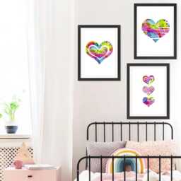 Colorful Heart Prints Set Girls Room Wall Art - thumbnail 3