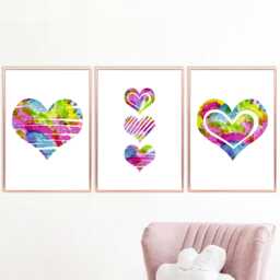 Colorful Heart Prints Set Girls Room Wall Art - thumbnail 1