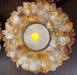 Premium Citrine Cluster Point Flower Petal Gemstone Druzy Candle/Tealight Holders Gift - thumbnail 1