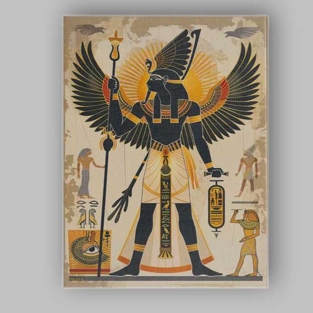 Winged Egyptian Goddess Hieroglyphic Vintage Style Illustration Canvas Wall Art Print Decor Picture Ready To Hang - image 1