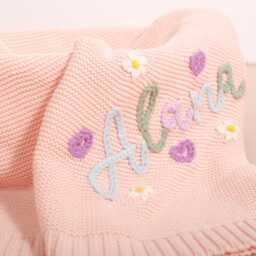 Personalized Hand Embroidered Knit Baby Blanket, Custom Name Heirloom Keepsake, Newborn Nursery Gift - thumbnail 2