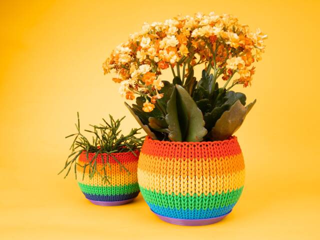 Rainbow Knit Planter Personalized Colors 4.5 Inch - image 1
