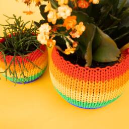 Rainbow Knit Planter Personalized Colors 4.5 Inch - thumbnail 2