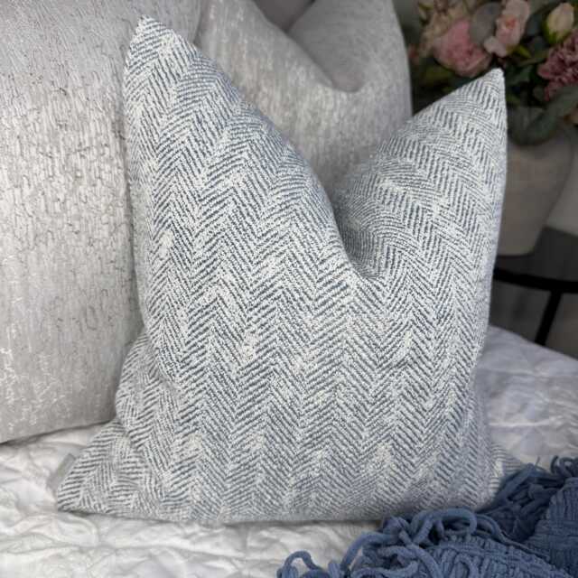 Blue Herringbone Cushion Cover, Woven Throw Pillow Cover For Sofa Bed -Furnishing Durable Designer Fabric Worldwide Shipping - Double Sided - image 1