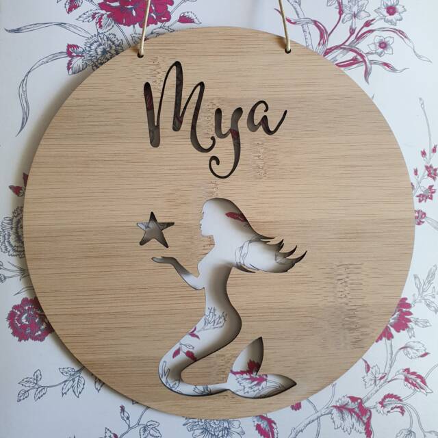 Personalised Wooden Wall-Door Hanging Mermaid Plaque-Wall Hanging-Kids Door Sign-Custom Name-Kids Gift-Baby Gift-Lasercut-Personalized - image 1