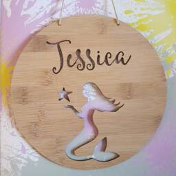 Personalised Wooden Wall-Door Hanging Mermaid Plaque-Wall Hanging-Kids Door Sign-Custom Name-Kids Gift-Baby Gift-Lasercut-Personalized - thumbnail 2