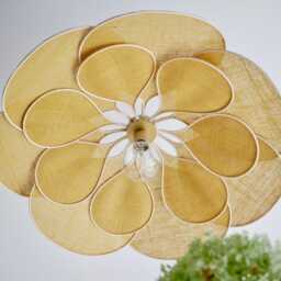 14. 14-Petal Linen & Rattan Flower Pendant Light - Chandelier Lamp Wall Handmade - thumbnail 2