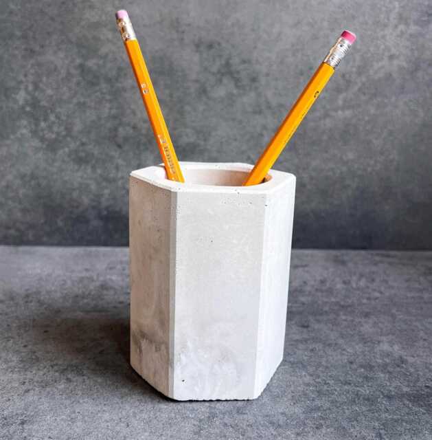 Concrete Pen Holder, Cement Pencil Utensil Cup, Geometric Office Organization, Octogon Vessel, Industrial Decor, Toothbrush Holder - image 1