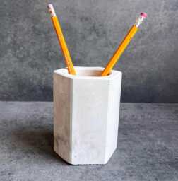 Concrete Pen Holder, Cement Pencil Utensil Cup, Geometric Office Organization, Octogon Vessel, Industrial Decor, Toothbrush Holder