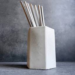 Concrete Pen Holder, Cement Pencil Utensil Cup, Geometric Office Organization, Octogon Vessel, Industrial Decor, Toothbrush Holder - thumbnail 2