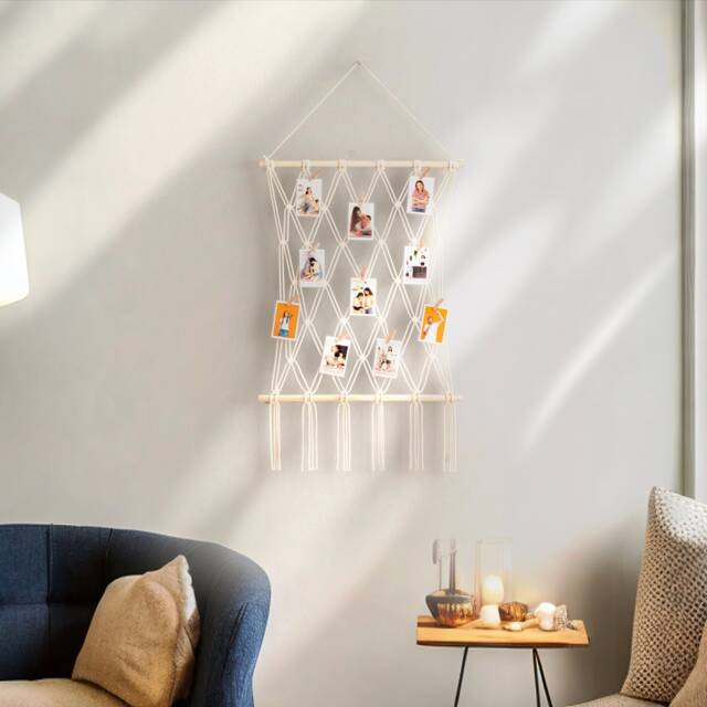 Macrame Photo Display, Wall Art, Picture Holder, Tween Gifts, Living Room Decor, Memory Keepsake, Keepsake Decor H02 - image 1