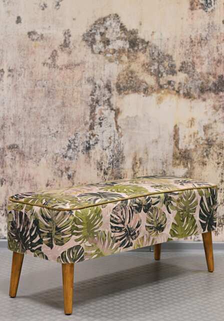 Mr M Monstera Bench, Bedroom Bench, Upholstered Comfortable Entryway Modern Loft Style, Tropical Botanical Style - image 1