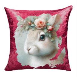 Personalized Rabbit Pillowcase Square Sequin Pillow Bunny Cushion Cover Accent Reversible - thumbnail 1