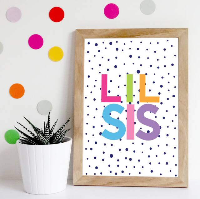 Lil Sister Print, Prints, Kids Wall Art, Children's Girls Nursery Rainbow Decor, Bedroom Prints - image 1