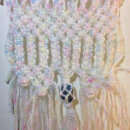 Macrame Wall Hanging - White Yarn Tapestry With Driftwood & Polished Stone - thumbnail 2