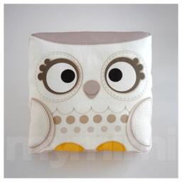 Snow Owl Pillow Handmade Woodland Nursery Decor - 7x7 - thumbnail 1