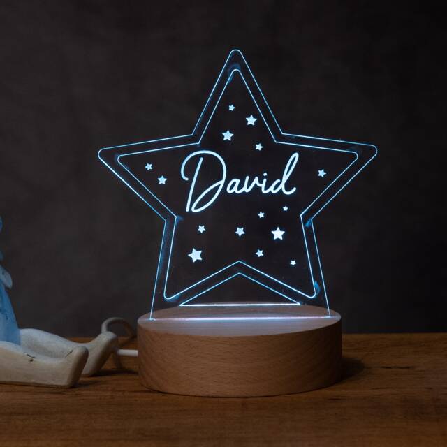 Personalised Star Shaped Night Light, New Baby, 1St Birthday, Christening Gift, Nursery Light