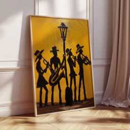Jazz Band Wall Art, Street Music Poster, Saxophone Trombone Players Print, Vintage Night Artwork For Lovers - thumbnail 2