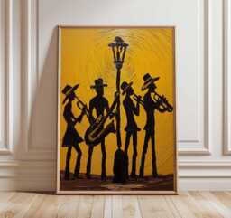 Jazz Band Wall Art, Street Music Poster, Saxophone Trombone Players Print, Vintage Night Artwork For Lovers - thumbnail 1
