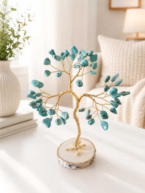 Turquoise Stone Wire Tree, Personalised 11Th Anniversary Gift For Her, December Birthstone Present, Unique Gemstone Tree With Custom Message - image 1