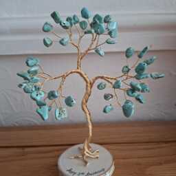 Turquoise Stone Wire Tree, Personalised 11Th Anniversary Gift For Her, December Birthstone Present, Unique Gemstone Tree With Custom Message - thumbnail 4